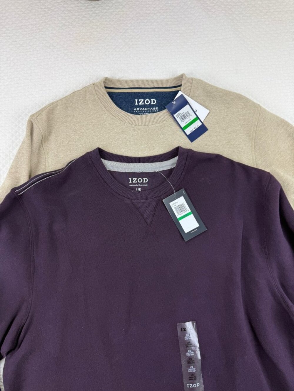 Lot of 2 Izod Mens Beige Plum Pullover Sweatshirts Sweater Size Large NWT